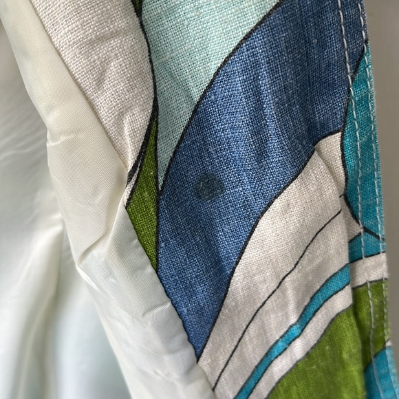 Vintage Linen Harve Benard Jacket Petite Geometric Pattern Blue Green Turquoise - Picture 8 of 8